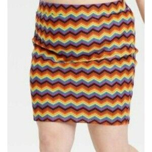 Rainbow Multicolor Knit iSkirt Women's Size XXL Chevron Pull On Lined Pride